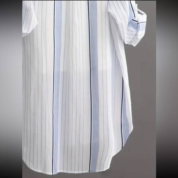 Striped Blouse with Lapel Neck - Long Sleeve Button-Down & Front Pocket Design - Picture 5 of 9